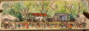sketch of the crowd at Whispering Beard Folk festival